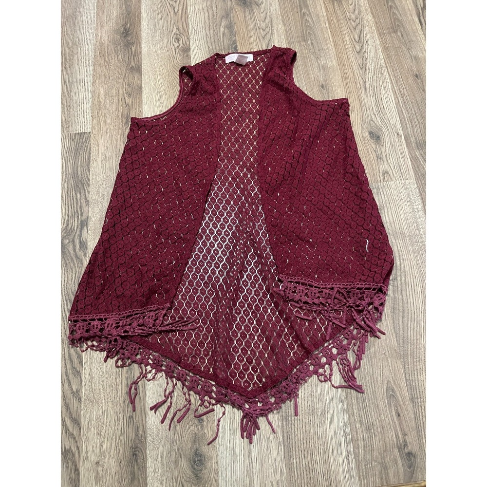 Zoe & Rose Sweater, Women's Size Medium, Maroon, See through, Summer, Tassels